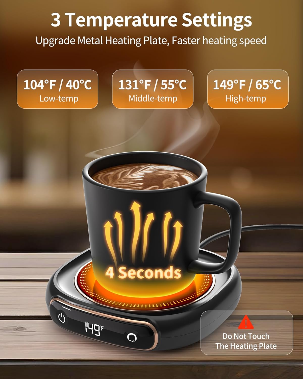 Coffee Mug Warmer, 3 Temp Settings & Auto Shut Off, Mug Warmer for Desk, Electric Beverage Warmer for Coffee/Tea/Milk in Your Home & Office, Coffee Gifts for Women Men Parents (No Cup)