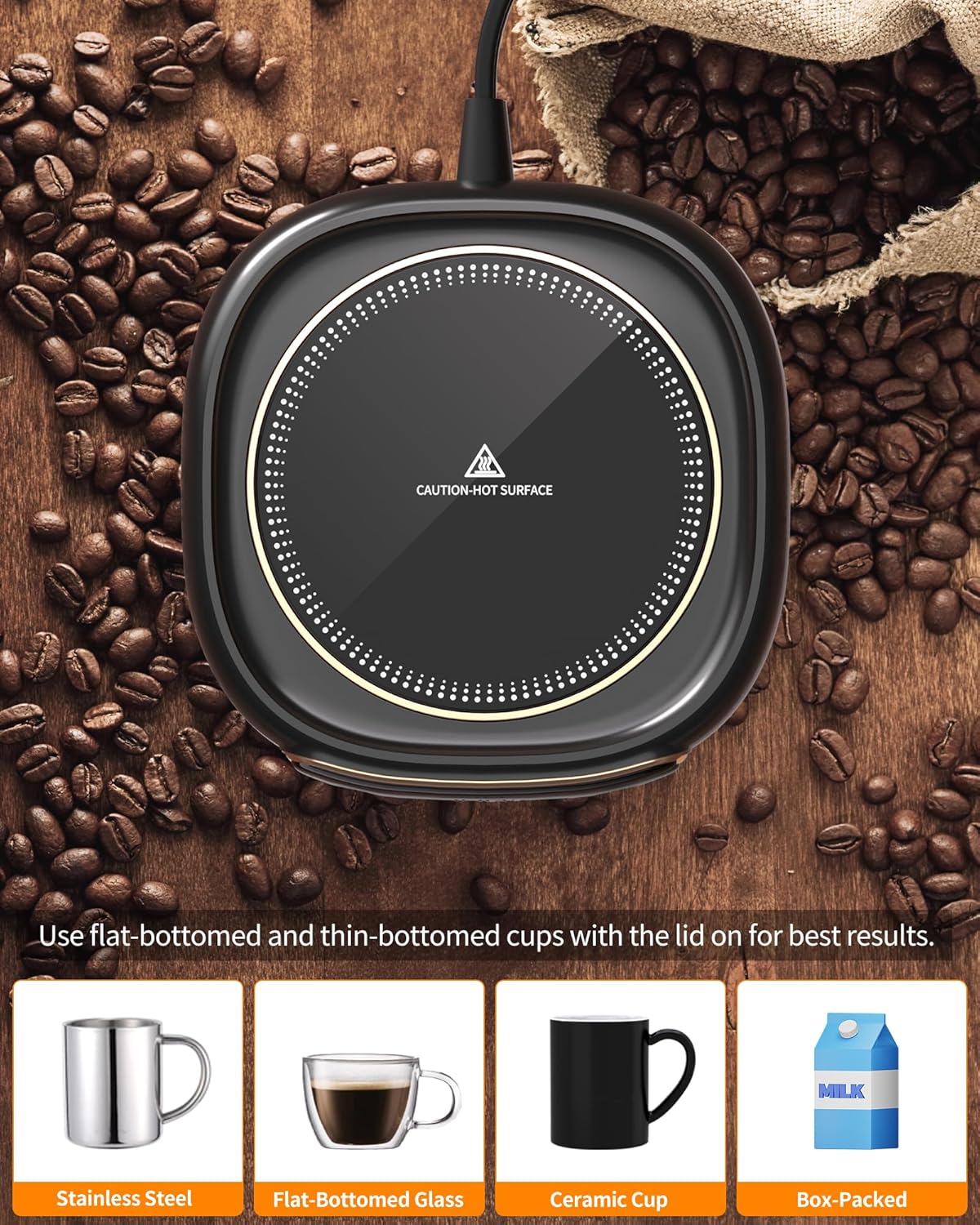Coffee Mug Warmer, 3 Temp Settings & Auto Shut Off, Mug Warmer for Desk, Electric Beverage Warmer for Coffee/Tea/Milk in Your Home & Office, Coffee Gifts for Women Men Parents (No Cup)