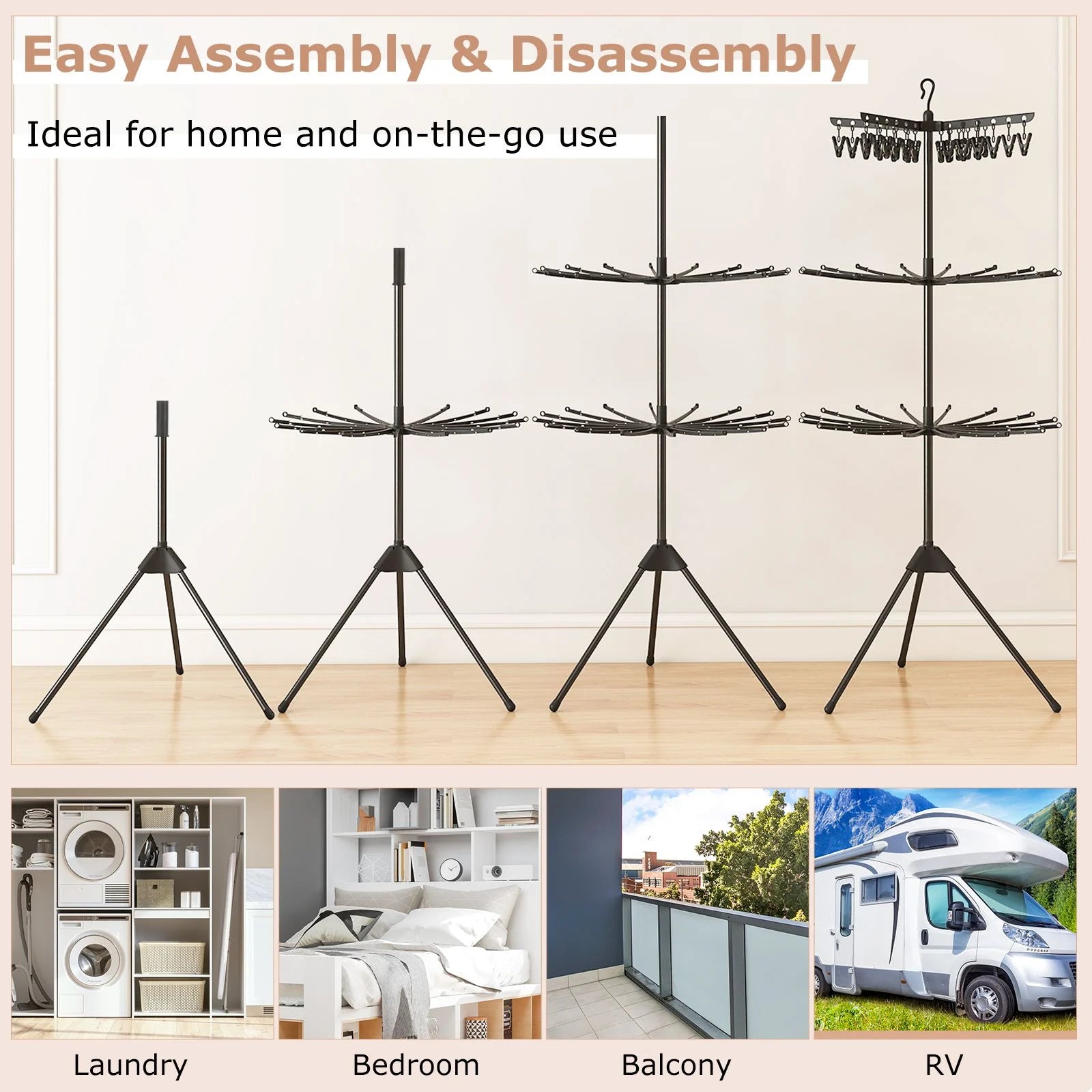 3-Tier Folding Clothes Drying Rack Tripod Laundry Drying Rack