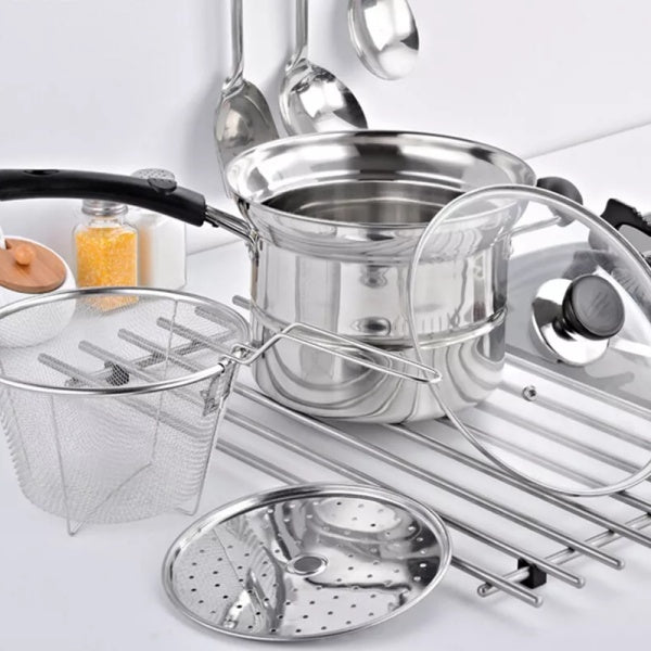 4pcs Non Stick Chip Pan Deep Fat Fryer Cooking Noodle Soup Pot Frying Basket Lid
