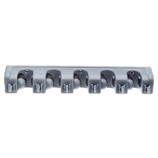 Rectangular Wall Mount Broom Holder and Garden Tool Organizer, 6 Hook and 5 Slot, 43 X 8.5 X 6.2 Cm, Gray
