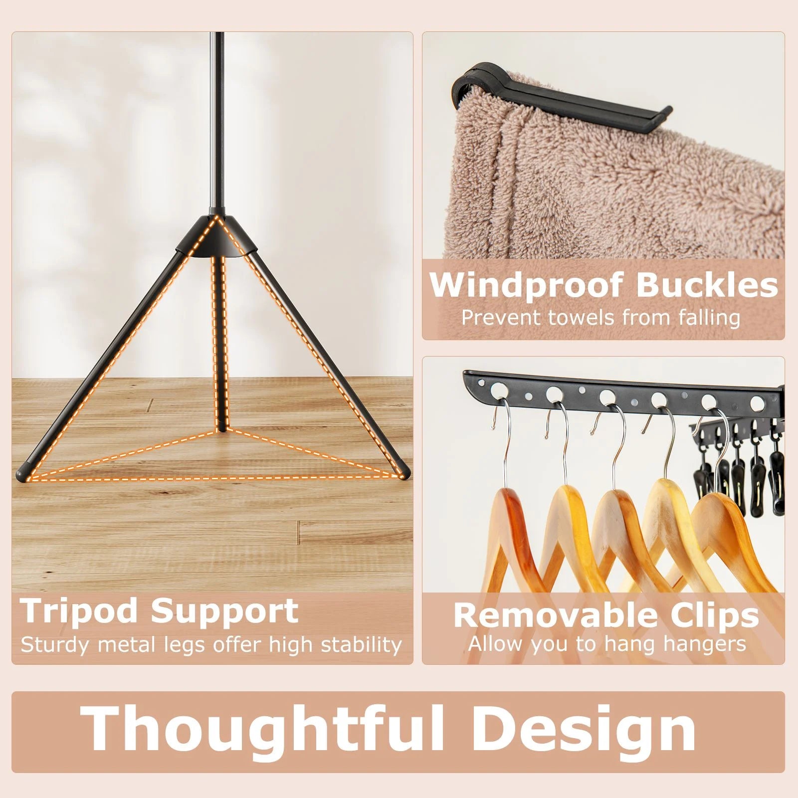 3-Tier Folding Clothes Drying Rack Tripod Laundry Drying Rack