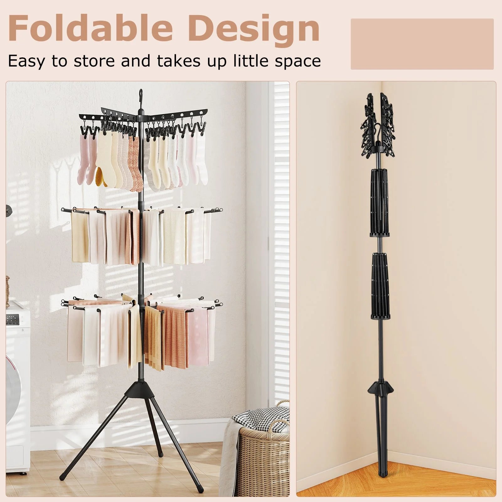 3-Tier Folding Clothes Drying Rack Tripod Laundry Drying Rack