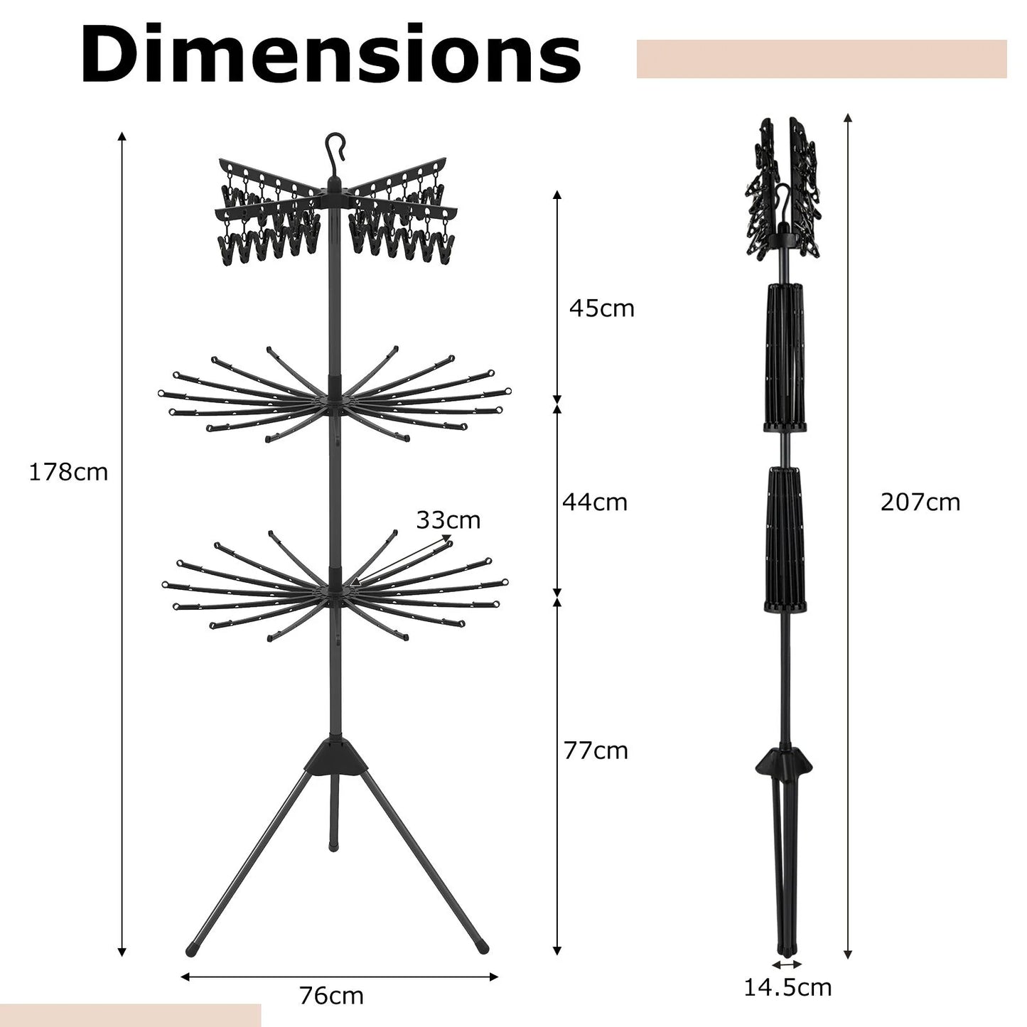 3-Tier Folding Clothes Drying Rack Tripod Laundry Drying Rack